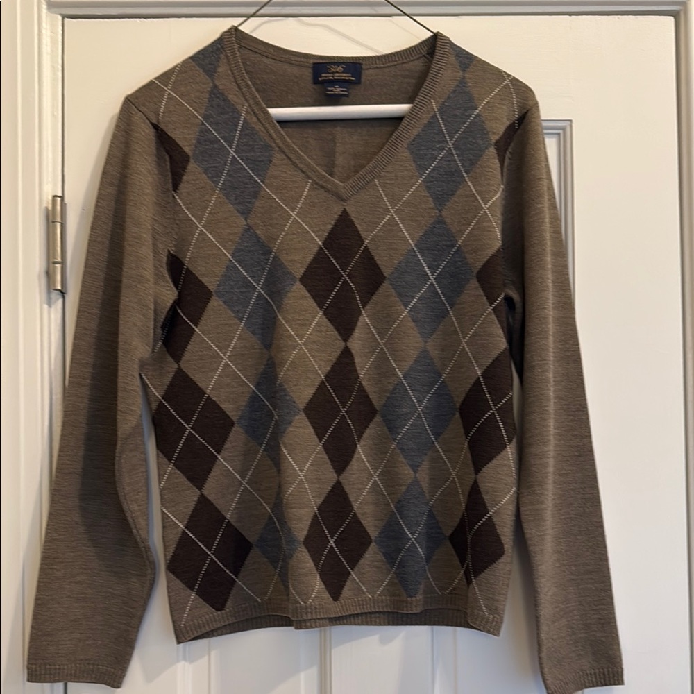 Brooks Brothers Brown and Gray V-Neck Sweater